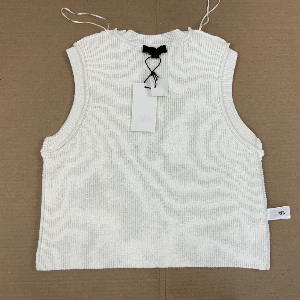 Zara Plain Knit Top/Vest in Cream with Gold Buttons Sz M - Picture 12 of 16